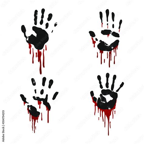 Collection Of Bloody Handprints Isolated On White Vector Illustration