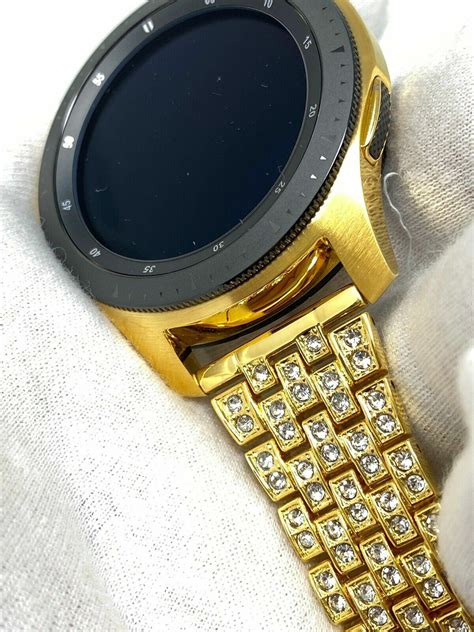 24k Gold Plated 46mm Samsung Galaxy Watch Gold Diamond Rhinestones Link