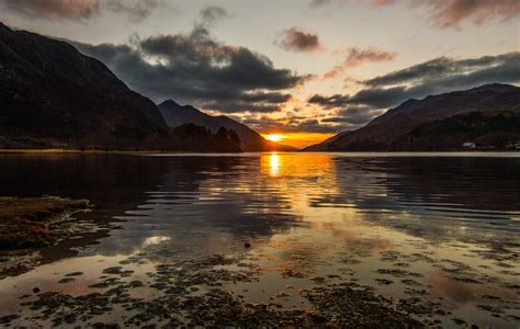 Expose Nature Golden Sunset Over Loch Schiel In The Scottish Highlands