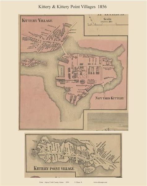 Kittery Village & Kittery Point Village, Maine 1856 Old Town Map Custom