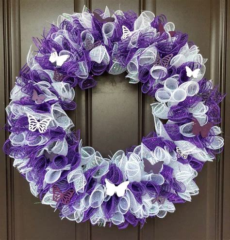Spring Wreath Deco Mesh Wreath Mesh Wreath Purple And White Wreath