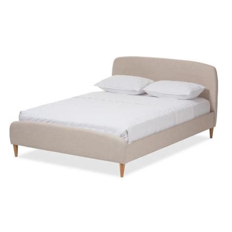 Baxton Studio Mia Mid Century Beige Fabric Upholstered Queen Size Bed