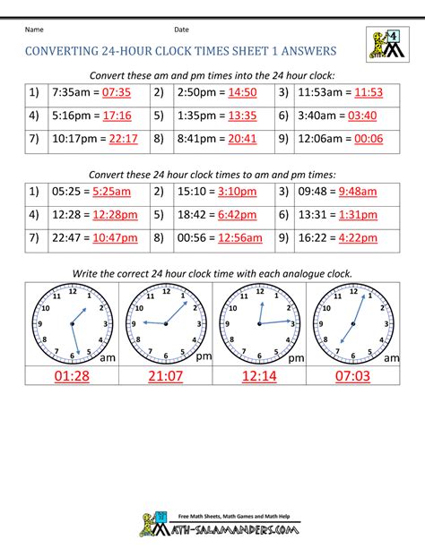 24 hour clock converter printable. convert-24-hour-clock-1ans.gif (1000×1294) | 24 hour clock, Math, Clock