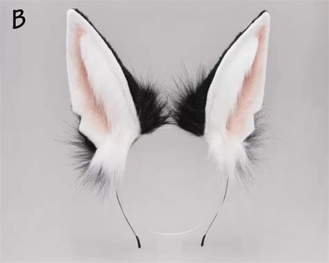 White Black Wolf Ear Headbandanime Earwolf Cosplay Etsy