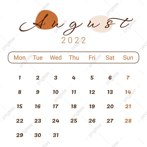Aesthetic Calendar August 2022 With Brown Blob August Calendar August
