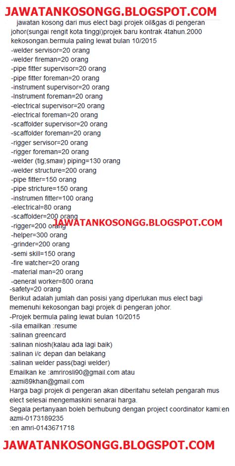 To apply, please click on the. Jawatan Kosong: Projek Pengerang Johor Jawatan Kosong