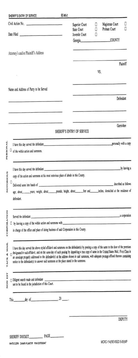 Fill Free Fillable Sheriffs Entry Of Service Form Rockdale County