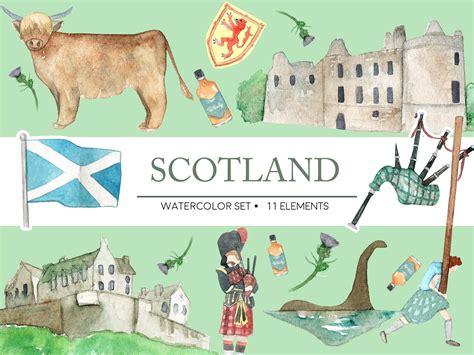 Scotland Watercolor Clipart Custom Designed Illustrations Creative