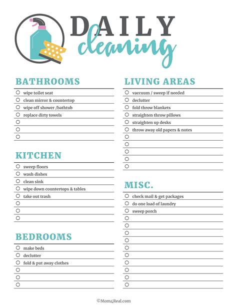 Printable Cleaning Checklists For Daily Weekly And Monthly Cleaning Cleaning Schedule