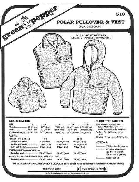Sewing Pattern Childrens Polar Fleece Pullover Pattern And Vest