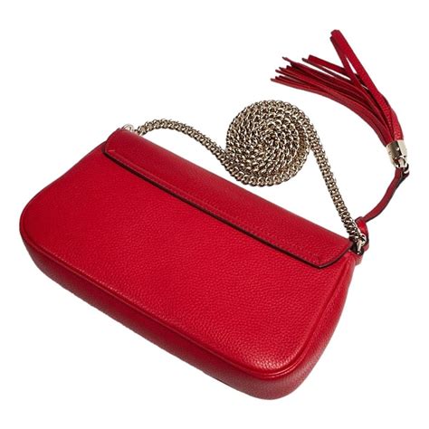 Gucci Soho Disco Red Leather Gg Tassel Chain Crossbody Bag 536224