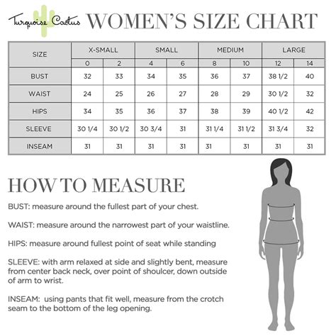 Size Chart The Turquoise Cactus Boutique