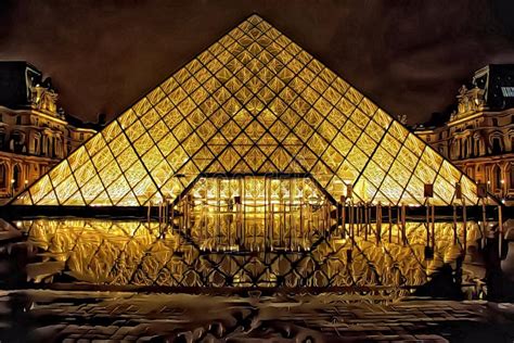 Louvre Pyramid At Night Paris France Original Digital Art Painting