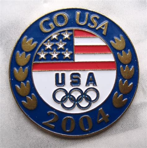 Go Usa 2004 Olympics Pin Round Redwhiteblue Flag And Rings