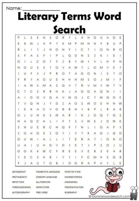 Literary Terms Word Search 1  Monster Word Search