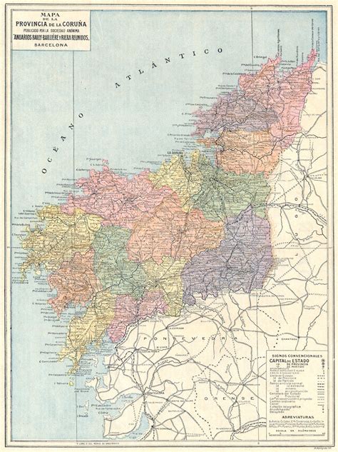 Spain Mapa De La Provincia De La Coruna 1913 Old Antique Plan Chart