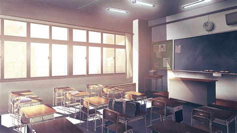 Download 1920x1080 Anime Classroom Sunlight Chairs Scenic Wallpapers