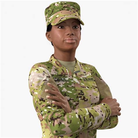 3d African American Female Soldier Camo Uniform Fur Model 3d Molier International