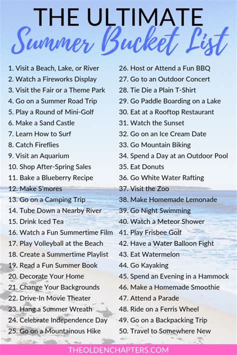 The Ultimate Summer Bucket List The Olden Chapters Summer Bucket