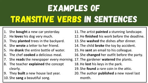 20 Examples Of Transitive Verbs In Sentences Engdic