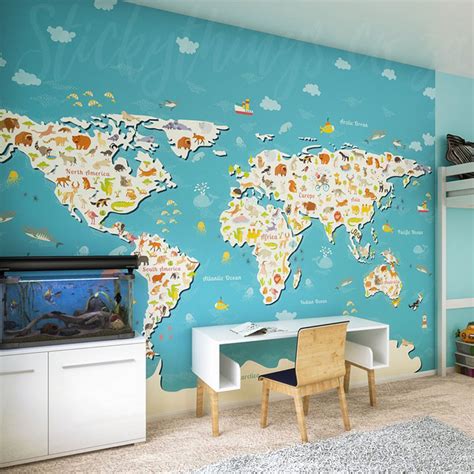 Xl Animals Of The World Mural World Map Animals Wall Mural