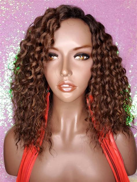 Wig Deep Wave Lace Wig Glueless Pre Cut Lace Wig Ombre Brown Etsy