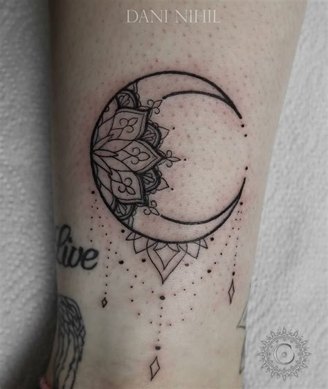 Crescent Moon Mandala Tattoo By Dani Nihil Fine Line Style Inkably