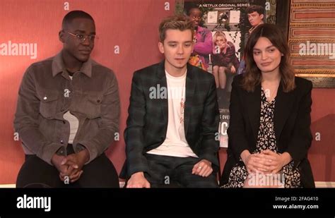 Asa Butterfield Ncuti Gatwa And Emma Mackey At Sex Education Interviews 2019 Stock Video