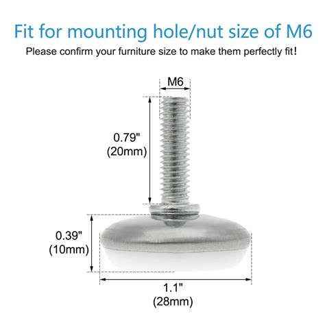 M6 X 20 X 28mm Leveling Feet Adjustable Leveler For Hotel Table Sofa