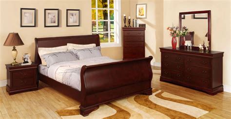 Laurelle Cherry Sleigh Bedroom Set From Furniture Of America Cm Q Bed Coleman Furniture