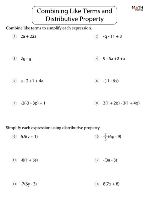 Combining Like Terms With Rational Numbers Worksheet