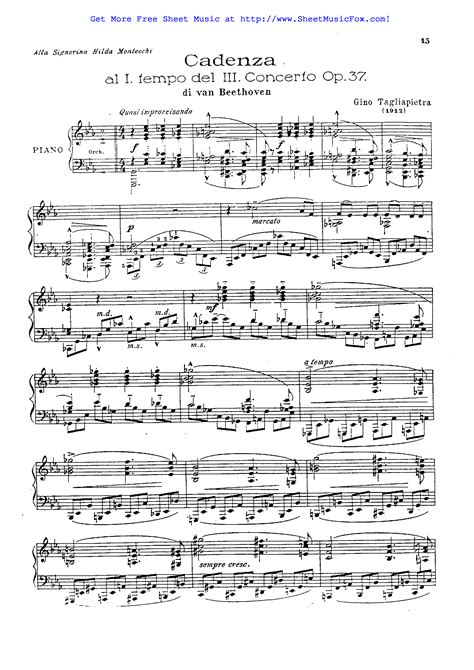 Free Sheet Music For Piano Concerto No3 Op37 Beethoven Ludwig Van