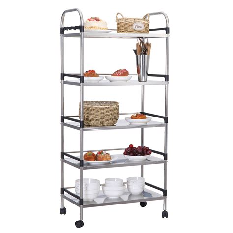 Thicken Stainless 52 H Shelving Unit 5 Tier With Wheels Kitchen Bakers