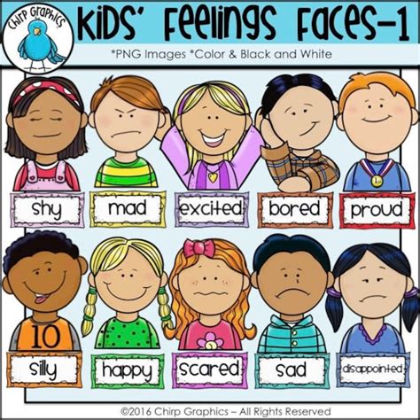 Children Feelings Faces And Labels Clip Art Set 1 Chirp Etsy