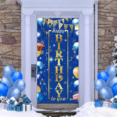 Buy Blue Birthday Door Banner Blue And Gold Party Decorations Happy Birthday Party Supplies