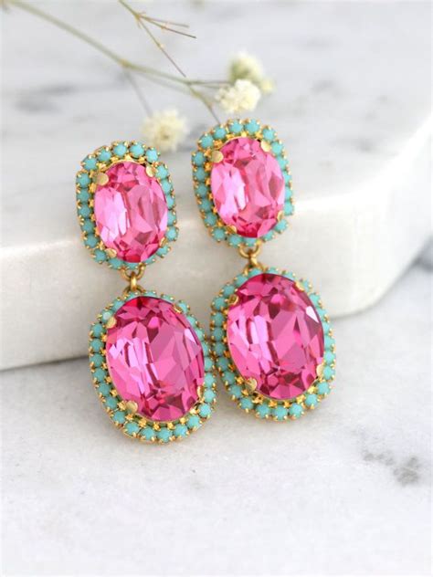 Pink Chandeliers Pink Turquoise Earrings Pink Drop Earrings Hot Pink