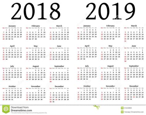 Kalender För 2018 Och 2019 Stock Illustrationer Bild 51242903