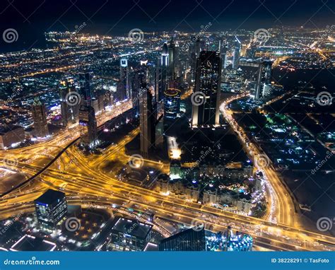 Aerial Night View Of Downtown Dubai From Burj Khalifa Editorial Photo