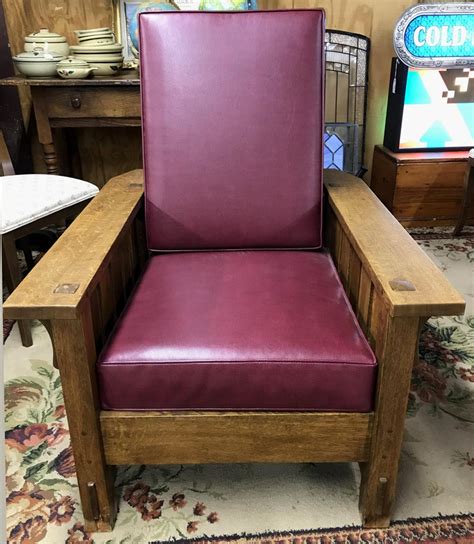 A handsome mission style rocking chair in oak, by stickley. Signed Stickley Oak Mission Morris Chair with Leather Pad ...
