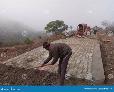 Worker During Road Construction Work Editorial Stock Photo Image Of