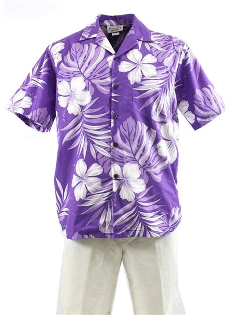 Hawaiian Islands Brand Aloha Shirt Mens L Black Hibiscus Ferns