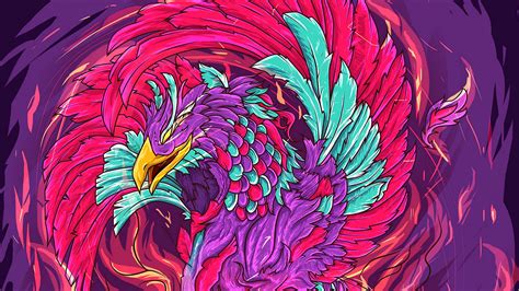 Download Wallpaper 2560x1440 Phoenix Bird Art Colorful Bright