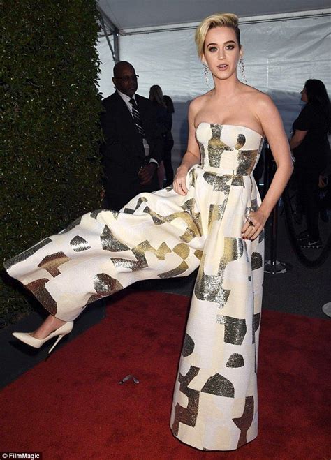 Newly Single Katy Perry Wears Metallic Raspberry Jumpsuit Strapless