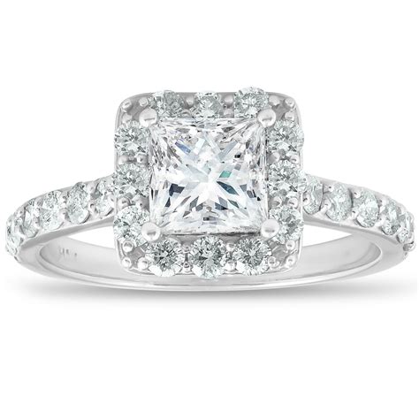 Pompeii3 2 Ct Diamond Princess Cut Halo Engagement Ring 14k White