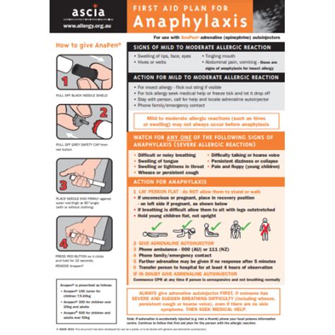 Ascia First Aid Plan For Anaphylaxis Orange 2022 Anapen A4 Allergy