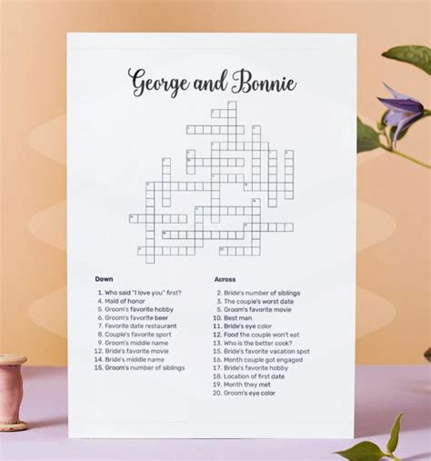 Custom Wedding Crossword Puzzle Bridal Shower Game Reception Etsy