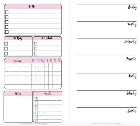 Free Planner Inserts Week On A Page With Trackers Wendaful Planning