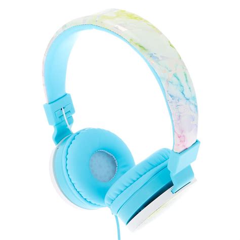 Rainbow Marble Headphones Turquoise Claires Us