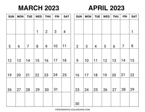 Printable Blank March April 2023 Calendar With Holidays