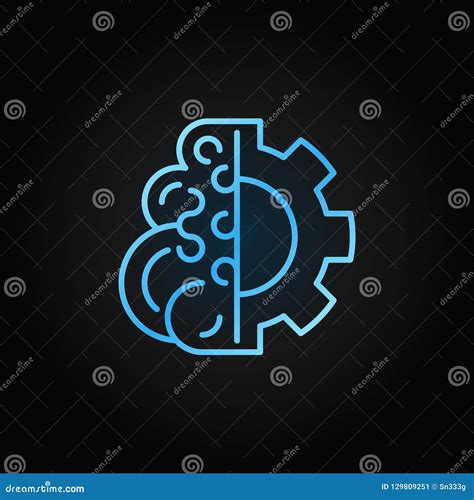 Brain With Gear Vector Blue Concept Line Icon Or Logo Element Stock